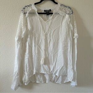 OLIVER 100% Viscose Crochet Lace Ruffle Sleeve White Top Women Sz Large